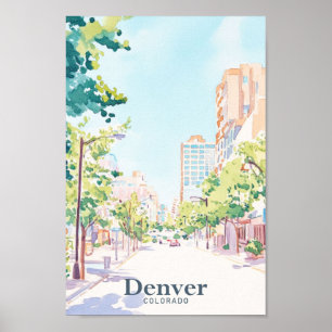 Affiche Denver Colorado Gouache Illustration Voyage