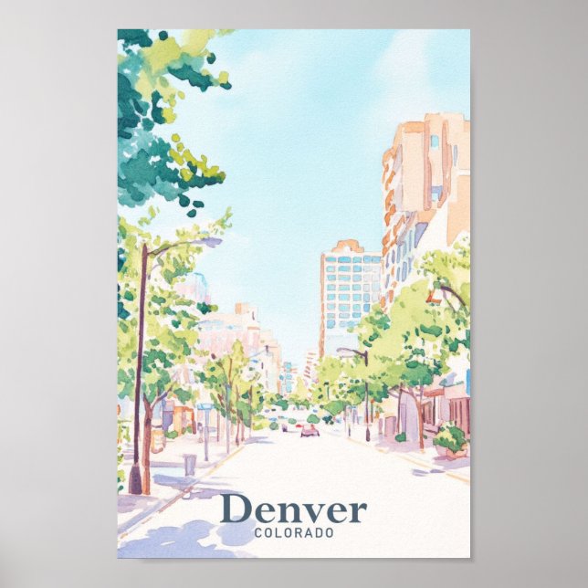 Affiche Denver Colorado Gouache Illustration Voyage (Devant)