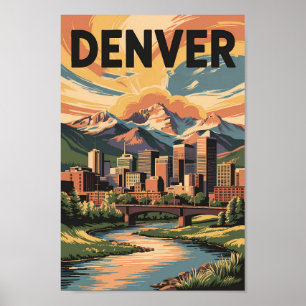 Affiche Denver Colorado Illustration Sunset Travel Art