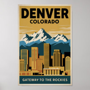 Affiche Denver Colorado Skyline Travel Art Vintage