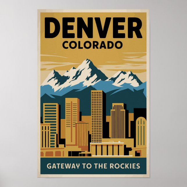 Affiche Denver Colorado Skyline Voyage Art Rétro (Devant)