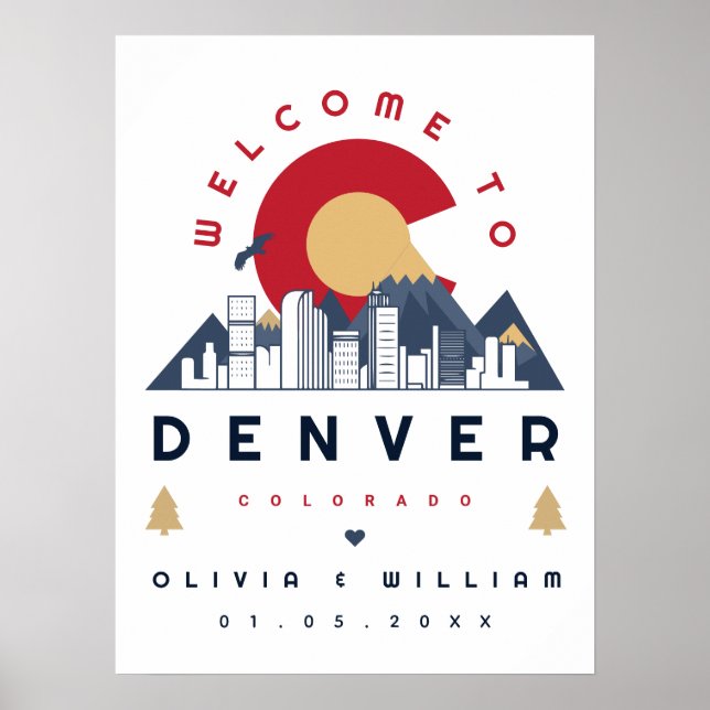 Affiche Denver Colorado Stylisé Skyline Mariage de bienven (Devant)