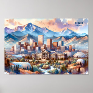 Affiche Denver Colorado USA Travel Places aquarelle