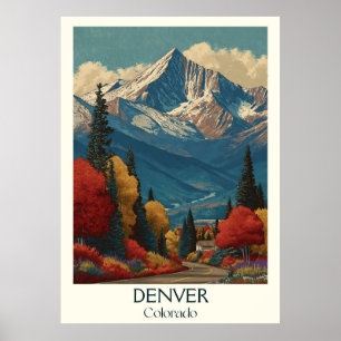 Affiche Denver Colorado Vintage City & Mountain Travel Art