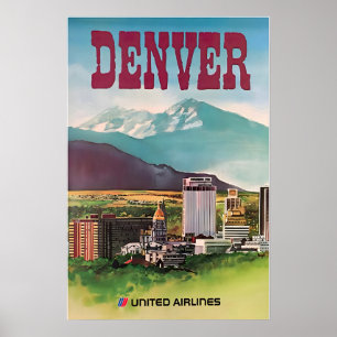 Affiche Denver Imprimer Colorado Art United Airlines Voyag