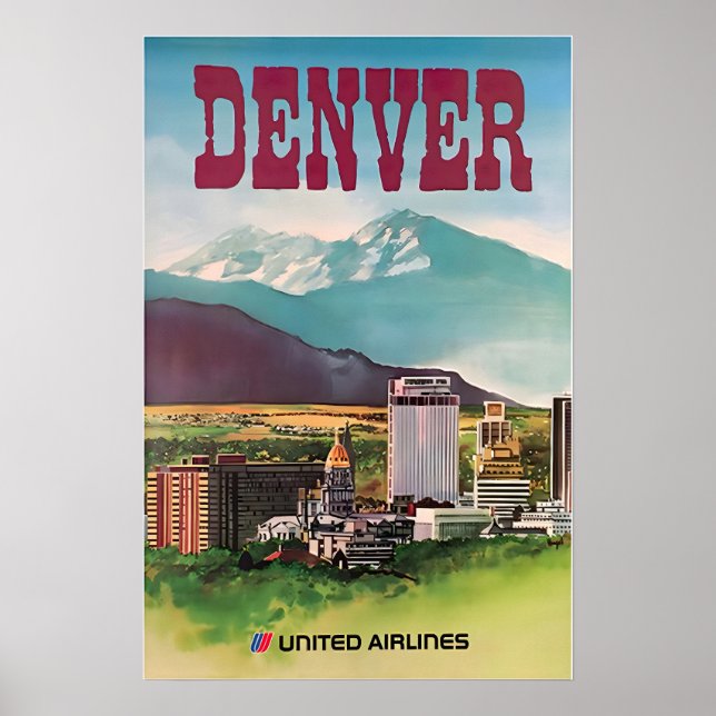Affiche Denver Print Colorado Art United Airlines Travel P (Devant)