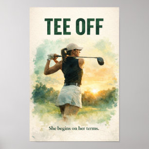 Affiche Départ de golf avec golfeuse