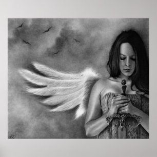 Affiche d'épée de fille d'ange de défenseur