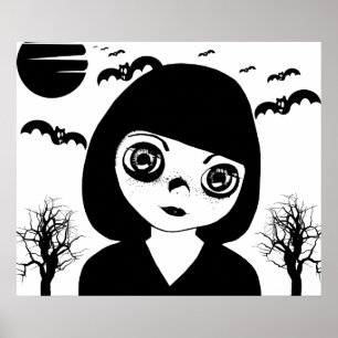 Affiche Déplaisant Goth Enfant Bateaux lune Halloween Art