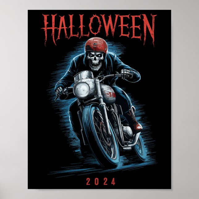 Affiche Déplaisant Skeleton Biker Sur Moto Halloween Spot (Devant)