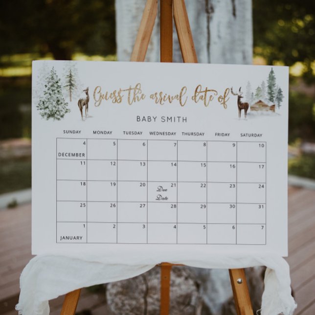 Affiche Der d'hiver feuille d'or devinez la date d'échéanc (Créateur téléchargé)