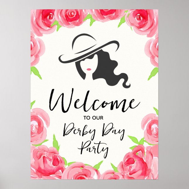 Affiche Derby Hat Lady Silhouette and Roses Welcome (Devant)