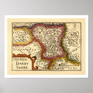 Affiche Derbyshire (Darbyshire) Comté Angleterre Carte ant