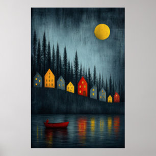 Affiche Dérive silencieuse sous la lune dorée