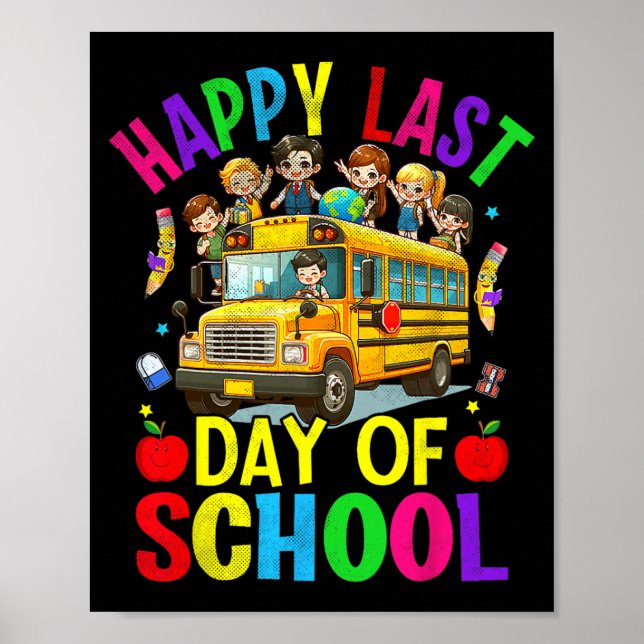 Affiche Dernier Jour D'école Bus Scolaire Mignon Élève Ens (Devant)