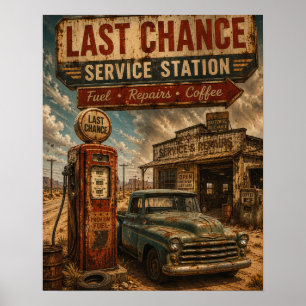 Affiche Dernière Chance Service Station Route 66 Vintage