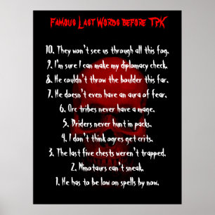 Affiche Derniers mots célèbres avant TPK