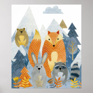 Affiche Des amis forestiers dans la montagne