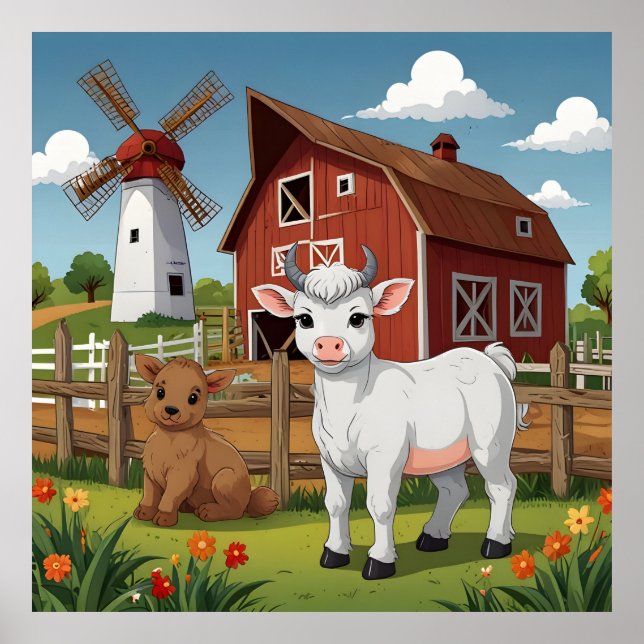 Affiche des animaux de la ferme mignons (Devant)