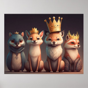 Affiche Des animaux sauvages portant des couronnes