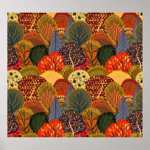 Affiche Des arbres d'automne stylisés, des motifs de forêt