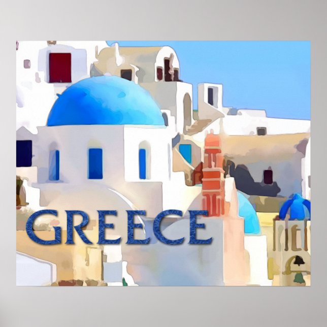Affiche Des bâtiments blancs aveuglants en Grèce (Devant)