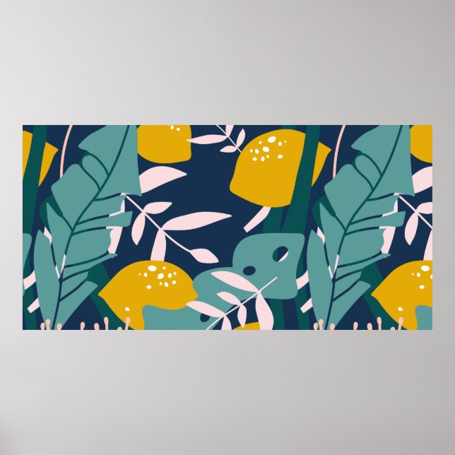 Affiche Des citrons frais, arrière - plan feuille. Housse  (Devant)