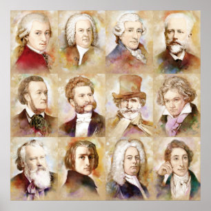 Affiche Des compositeurs, Mozart, Bach, Beethoven et plus 