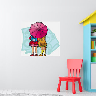 Affiche Des Écolières Sous Un Poster-Parapluie