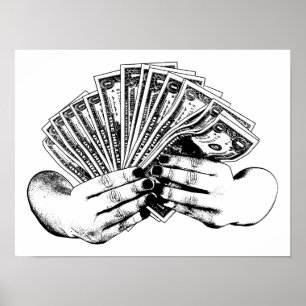 Affiche des femmes mains tenant des billets en dollars arg