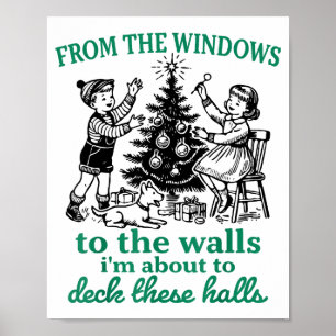 Affiche Des fenêtres aux murs sapin de Noël drôle