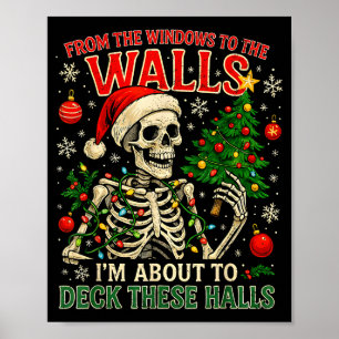 Affiche Des fenêtres aux murs, squelette de Noël drôle