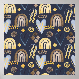 Affiche Des formes organiques naïves motif avec arc-en-cie