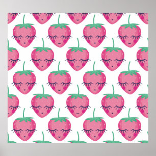 Affiche Des fraises endormies, mignonnes motifs.