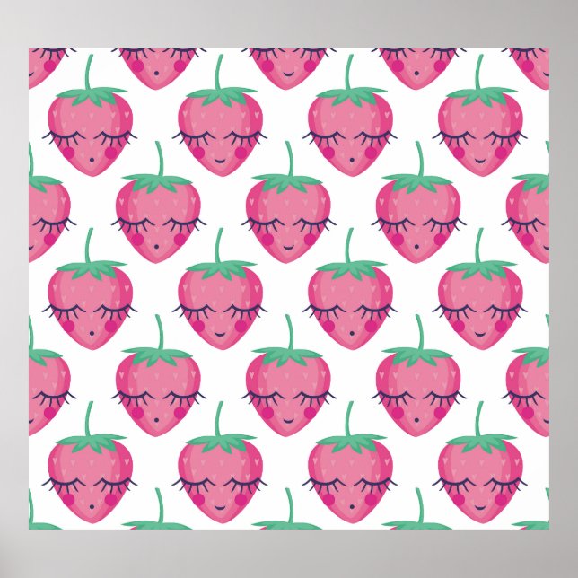 Affiche Des fraises endormies, mignonnes motifs. (Devant)