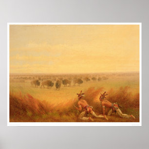 Affiche Des Indiens ramassent sur un troupeau de bisons (1