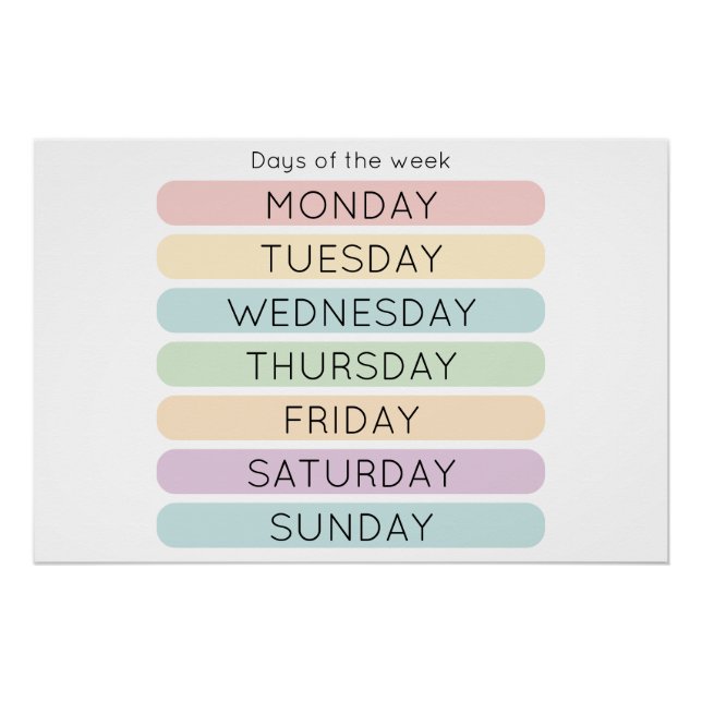 Affiche des Jours de la Semaine | Décoration pour  (Devant)
