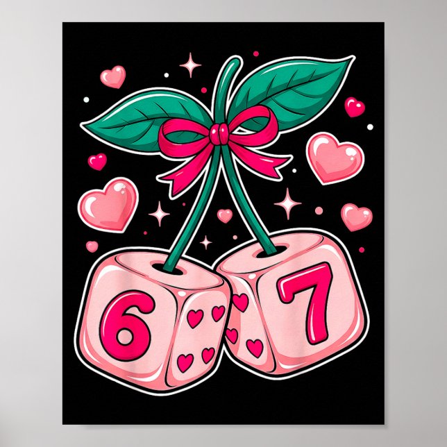 Affiche Dés mignons cerise Saint Valentin rose kawaii 67 m (Devant)