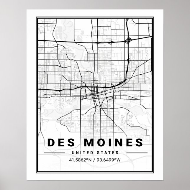 Affiche Des Moines Iowa États-Unis Plan de la ville touris (Devant)