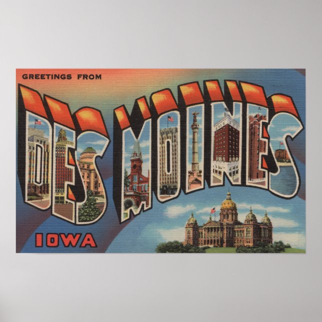 Affiche Des Moines, Iowa (Immeuble Capitale) (Devant)