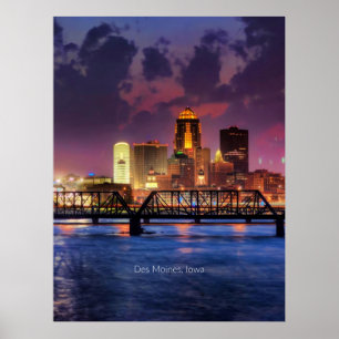 Affiche Des Moines, Iowa, paysage urbain
