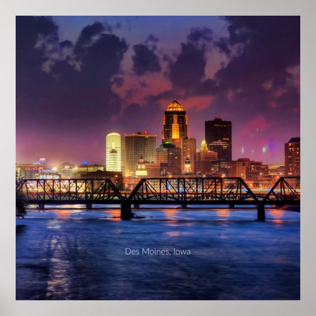 Affiche Des Moines, Iowa, photo de la ville (Devant)