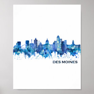 Affiche Des Moines Iowa Skyline Blue