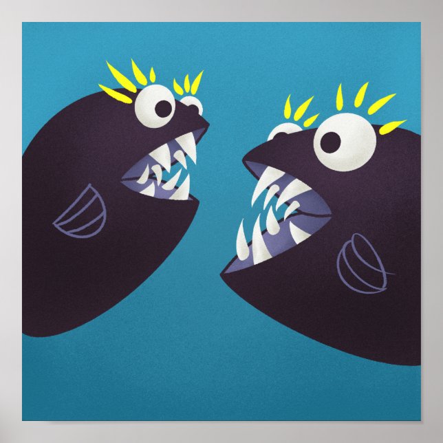 Affiche Des monstres de poisson amusants qui parlent aux e (Devant)