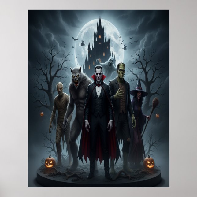 Affiche des monstres d'Halloween Scène Éffrayante  (Devant)