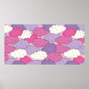 Affiche Des nuages de dessins animés amusants. Répétez vin