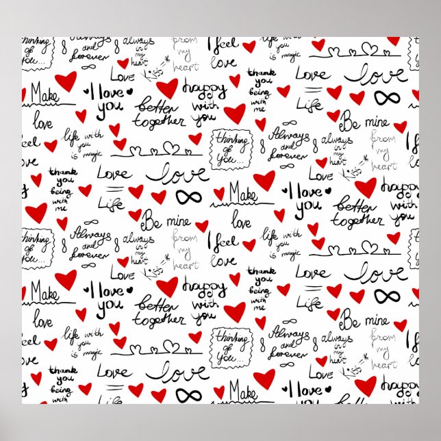 Affiche Des phrases d'amour, des coeurs de gribouillis, de (Devant)