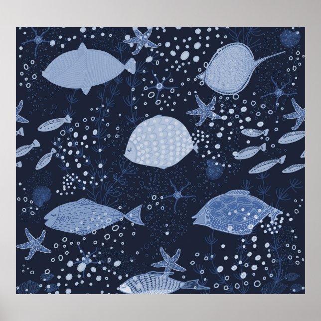 Affiche Des poissons endormis monochromes, motif foncé. (Devant)