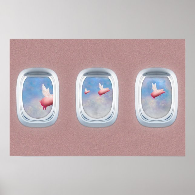 Affiche Des porcs volent au-delà des fenêtres de l'avion (Devant)