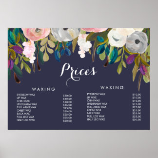Affiche des prix du menu de la coiffeuse du salon